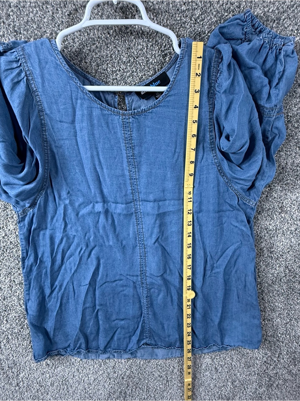Alice Blue Y2K Denim Chambray Blue Cotton Blouse Puff Sleeve Casual Size XL - Picture 8 of 9